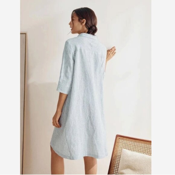 Lintico Madison 100% Linen Shirt Dress Womens Size M Blue Stripe Lagenlook Boho - Picture 10 of 10